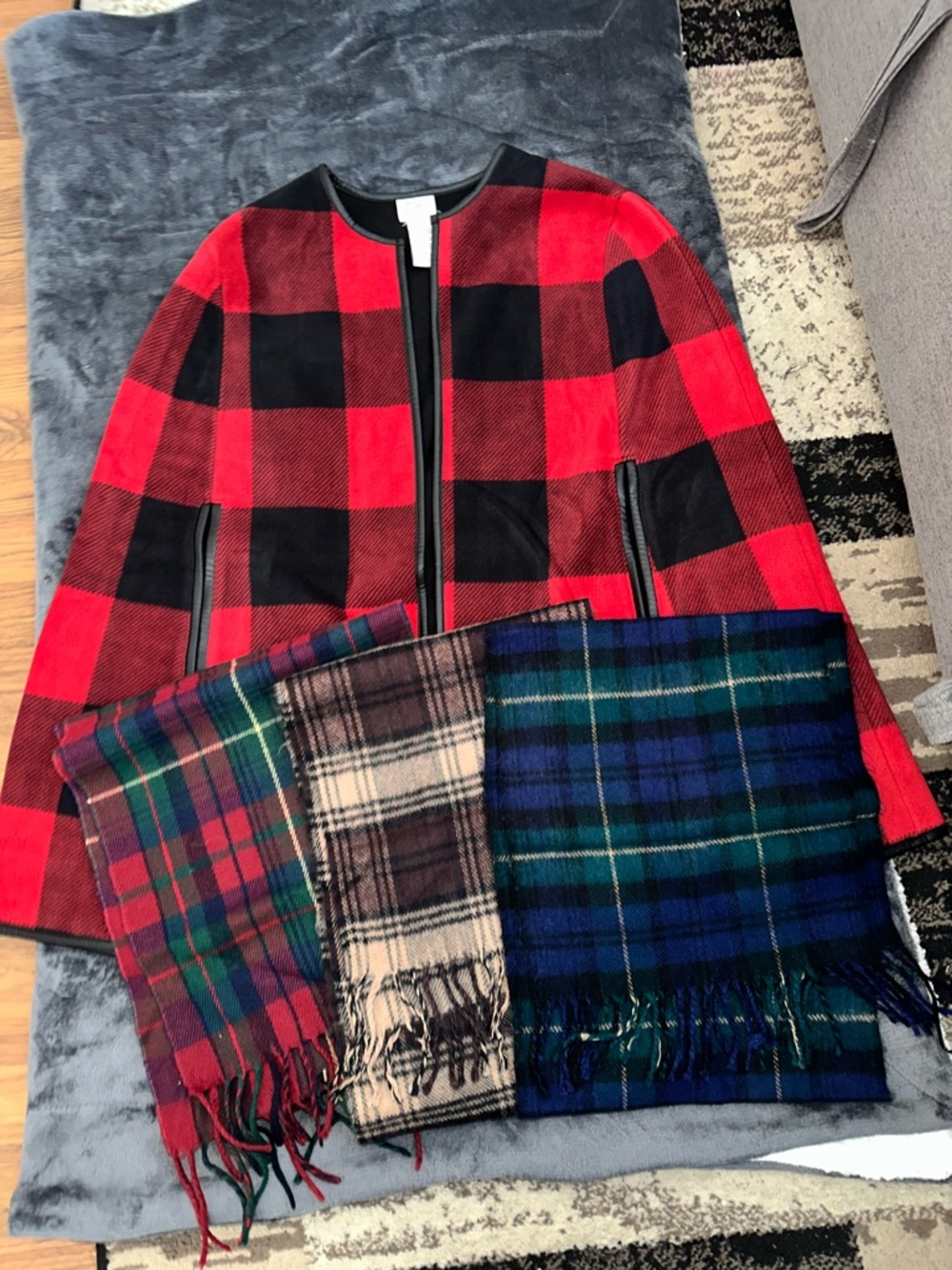 Marina Luna Red and Black Plaid Poncho